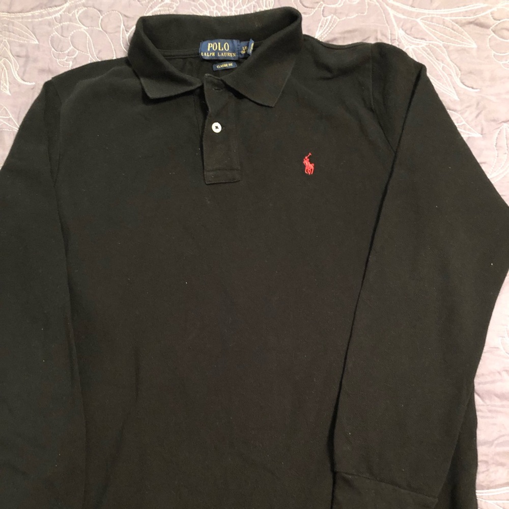 BOYS RALPH LAUREN BLACK LS POLO SZ LRG 14/16
